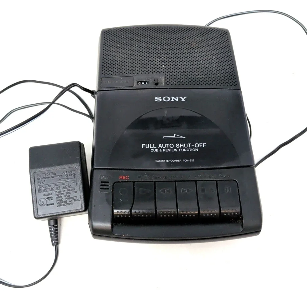 VTG Sony Portable Tape Cassette Recorder Player TCM-929 Tested Works Power Cord